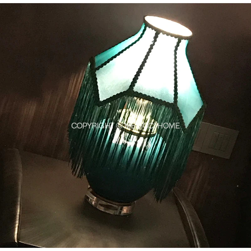 Afralia™ Art Deco Malachite Green Silk Lampshade with Tassels