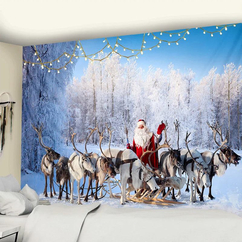 Afralia™ Xmas Santa Deer Tapestry Wall Hanging for Festive Home Decor