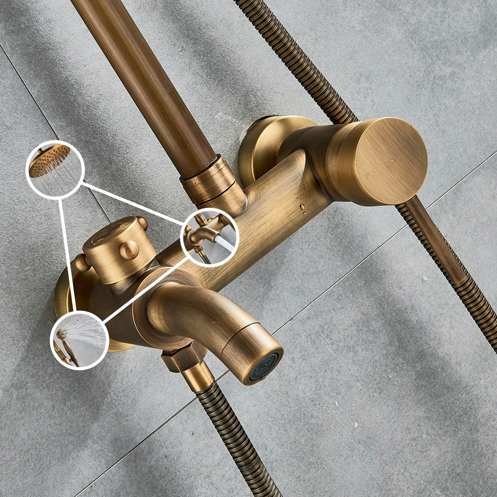 Afralia™ Brass Shower Set with 8" Rainfall Head, Wall Mounted Bathtub Faucet