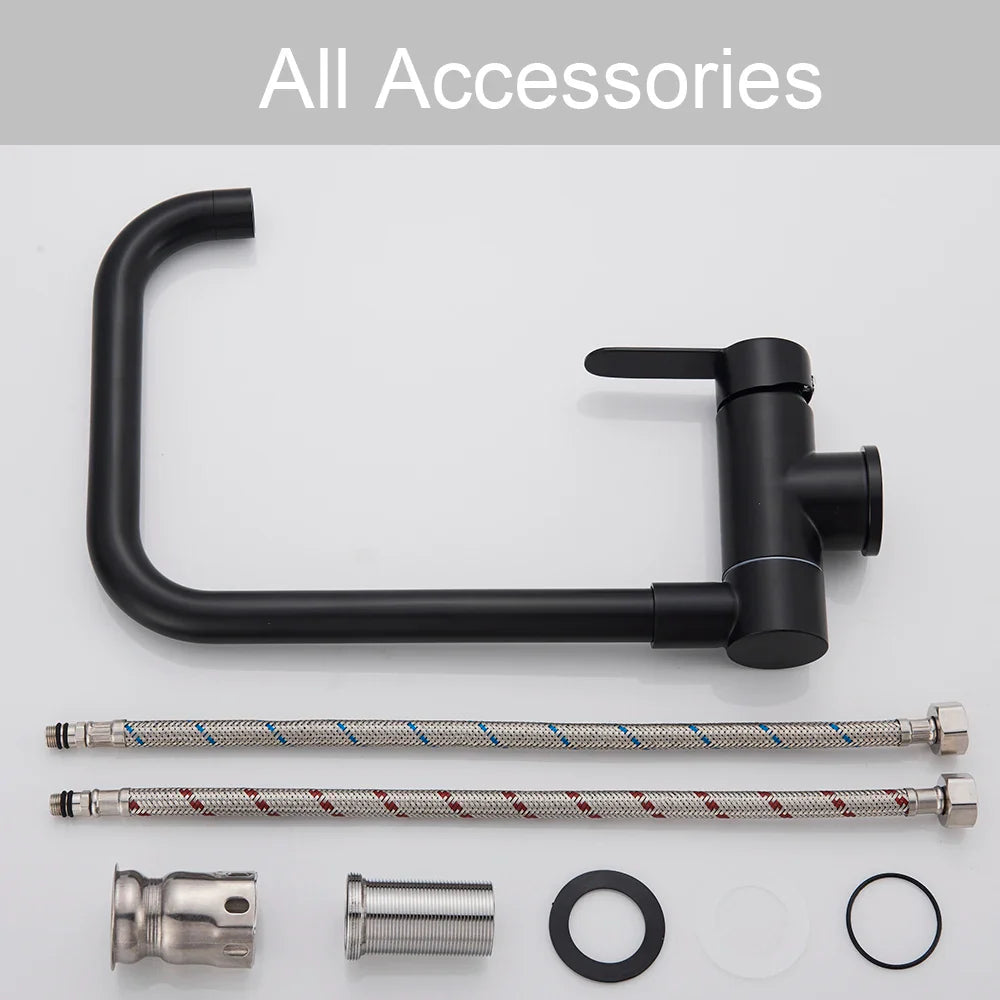 Afralia™ Matte Black Inner Window Folding Kitchen Faucet - Two Mode Mixer Water Crane