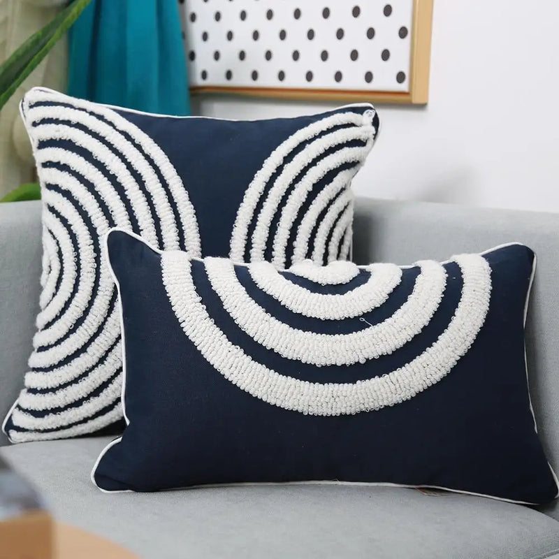 Navy Blue Embroidered Cotton Cushion Cover 45x45cm, Moroccan Style for Afralia™