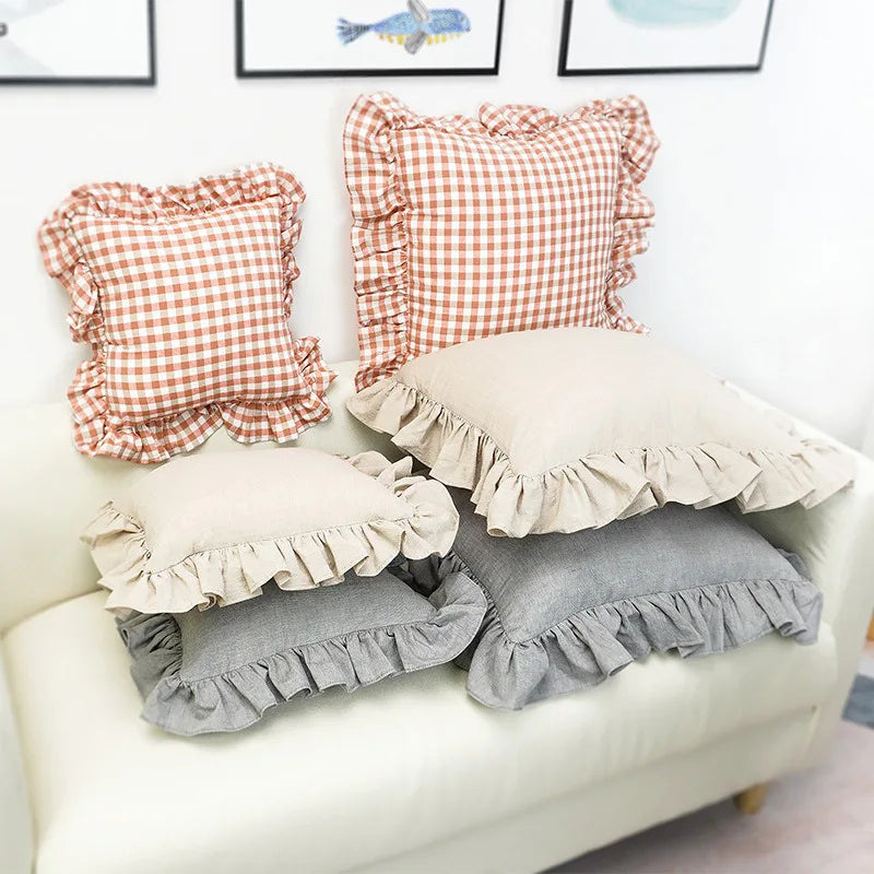 Afralia™ Checkered Ruffled Sofa Cushion Set - Modern Nordic Style for Comfortable Home Décor.