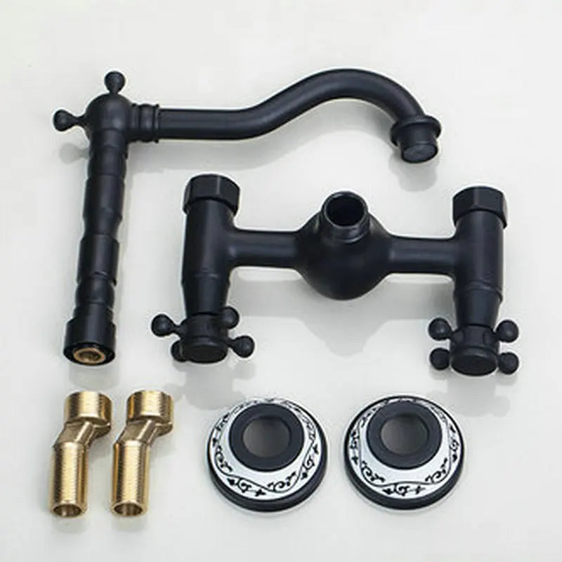 Afralia™ Black Swivel Wall Mounted Bathroom Faucet with Ceramic Base - 2 Handles