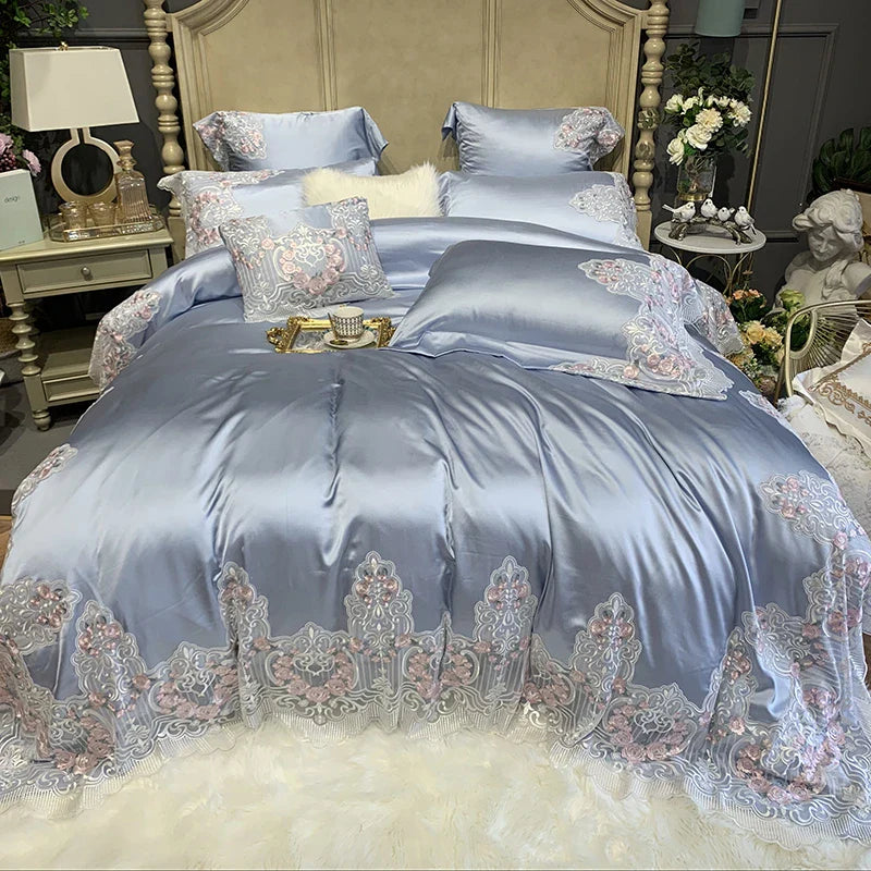 Afralia™ Red 1000TC Egyptian Cotton Lace Bedding Set - Duvet Cover & Pillowcases