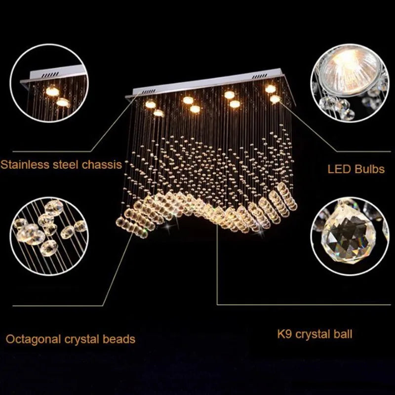 Afralia™ LED Crystal Chandelier: Modern Rectangular Home & Restaurant Lighting Fixtures