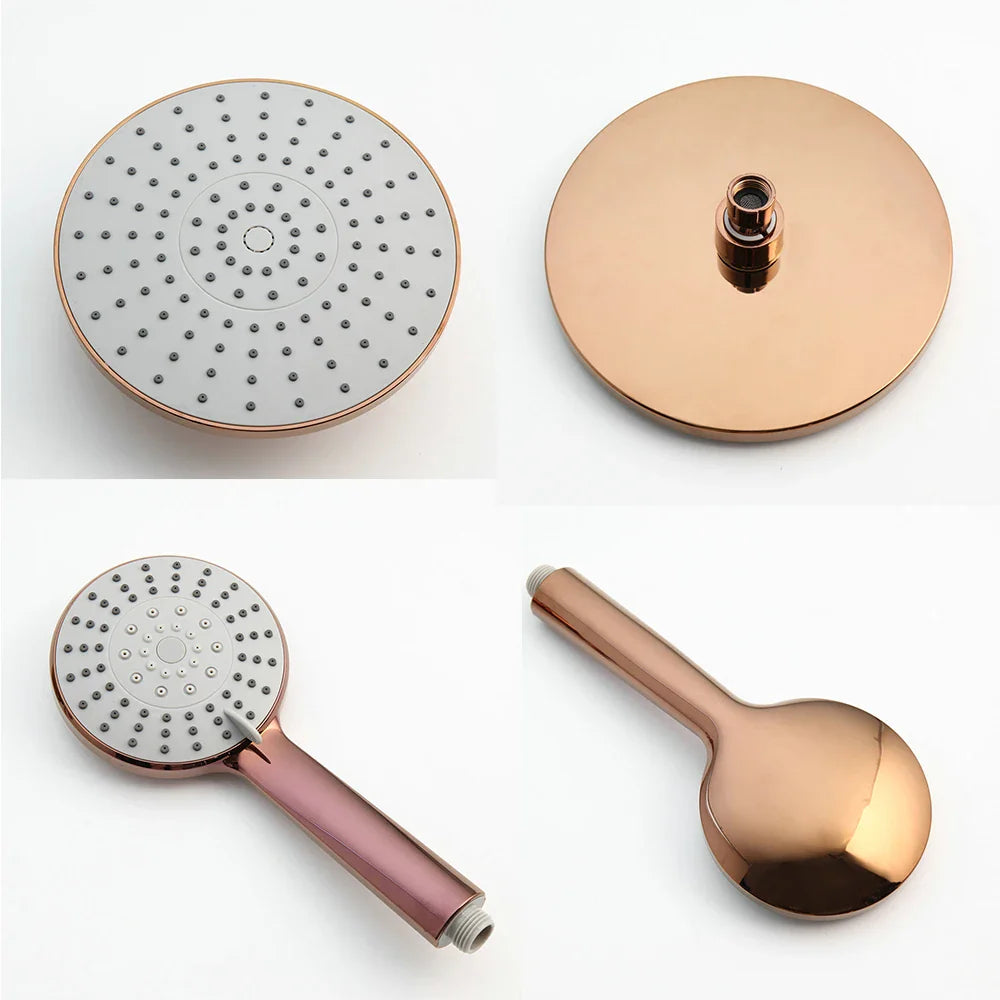 Afralia™ Rose Gold Brass Shower Faucet Set with Hand Shower - Luxury Bathroom Mixer