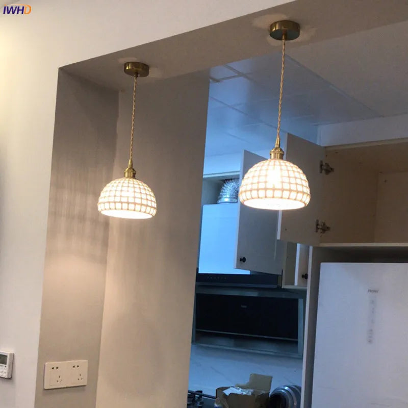 Afralia™ Ceramic LED Pendant Lights: Japanese Style, Copper Nordic Modern Design