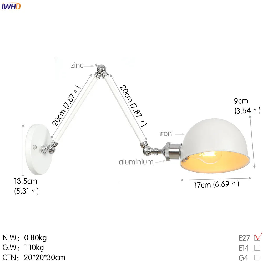 Afralia™ White Swing Arm Wall Light: Adjustable Vintage Industrial Sconce Luminaria