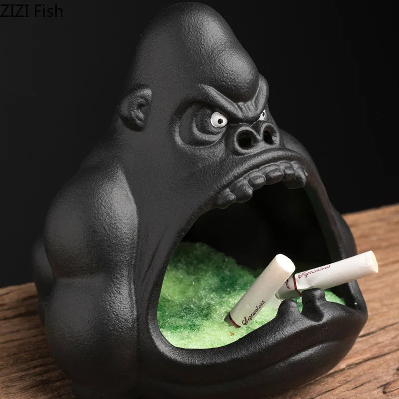 Afralia™ Orangutan Ceramic Cartoon Ashtray - Large Capacity Anti-ash for Living Room and Office