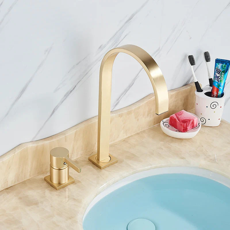 Afralia™ Brushed Gold Basin Faucet Single Handle Widespread Bathroom Sink Mixer Tap