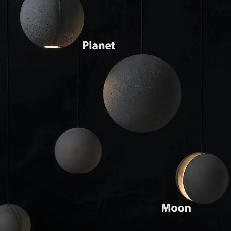 Afralia™ Cement Pendant Light | Nordic Design Moon Planet Hanging Lamp for Dining Room