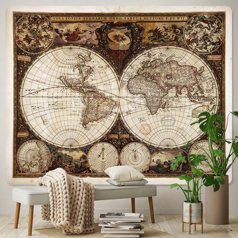 Afralia™ Medieval Map Bohemian Tapestry Wall Hanging for Home Decor