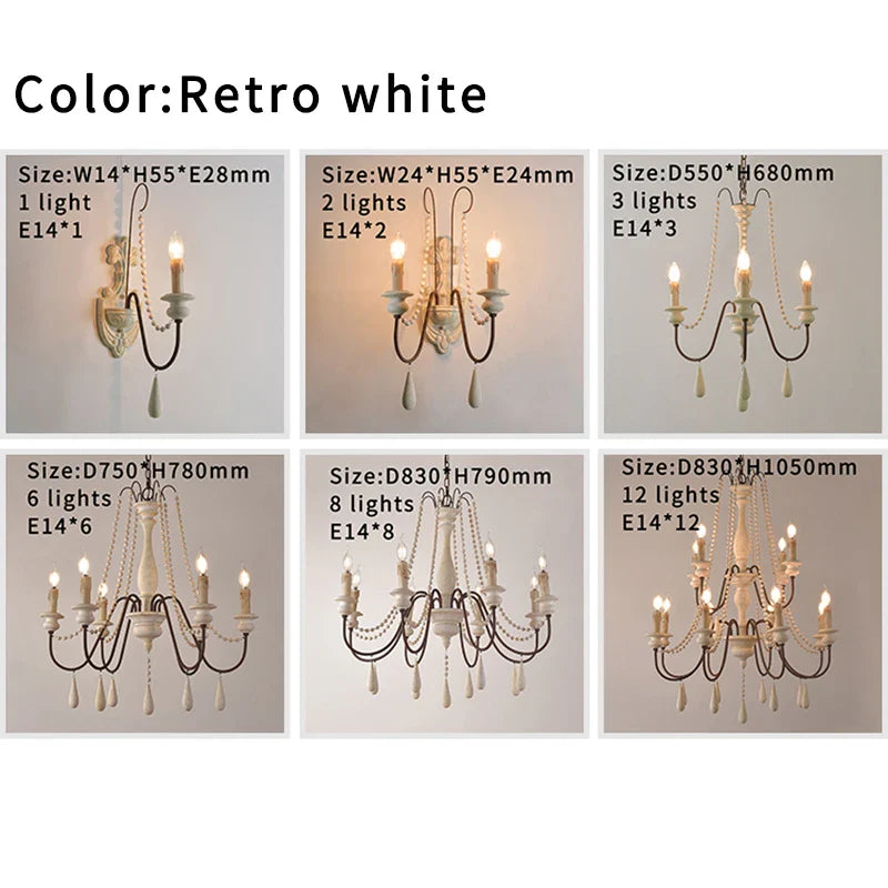 Afralia™ White Wooden Beads Chandelier – Retro Elegant Foyer Suspension Light