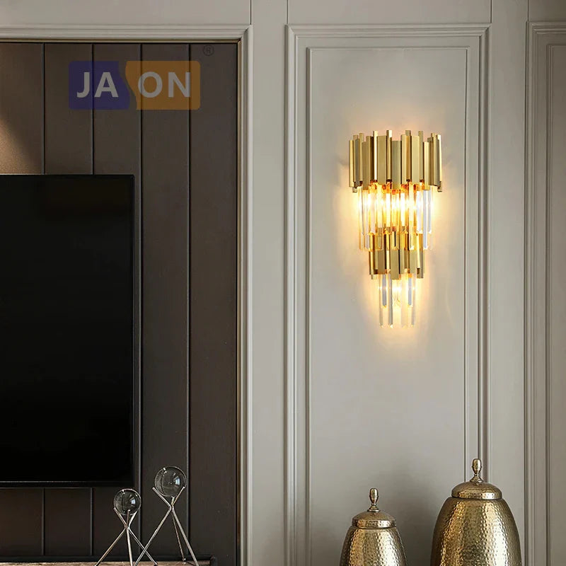 Afralia™ Crystal Clear LED Wall Sconce Chrome Silver Gold Wall Light for Bedroom