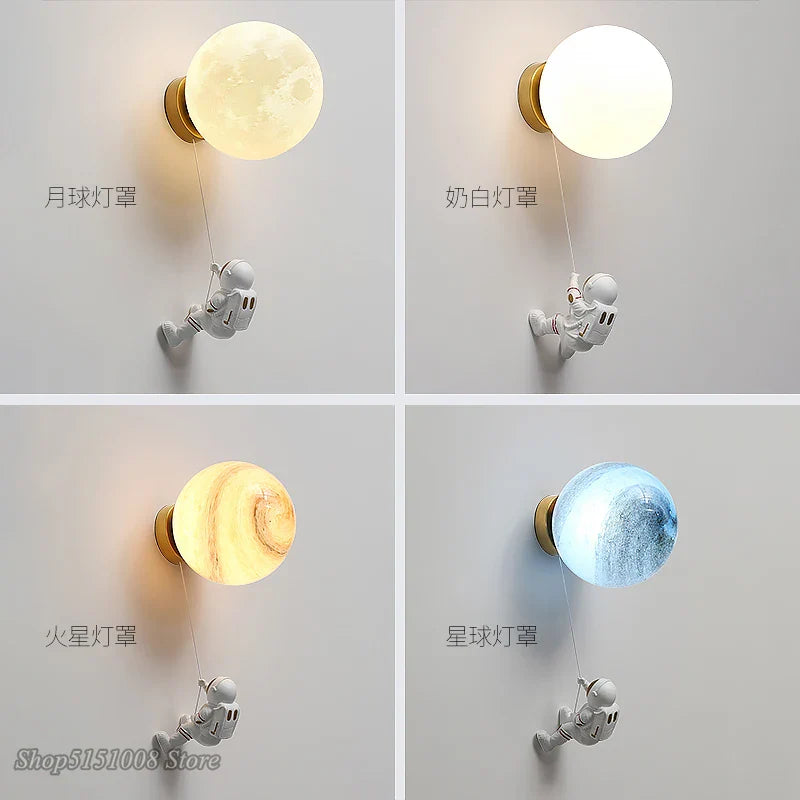 Afralia™ Astronaut Moon Wall Lamp: Creative 3D Printing Light for Kids' Bedroom.