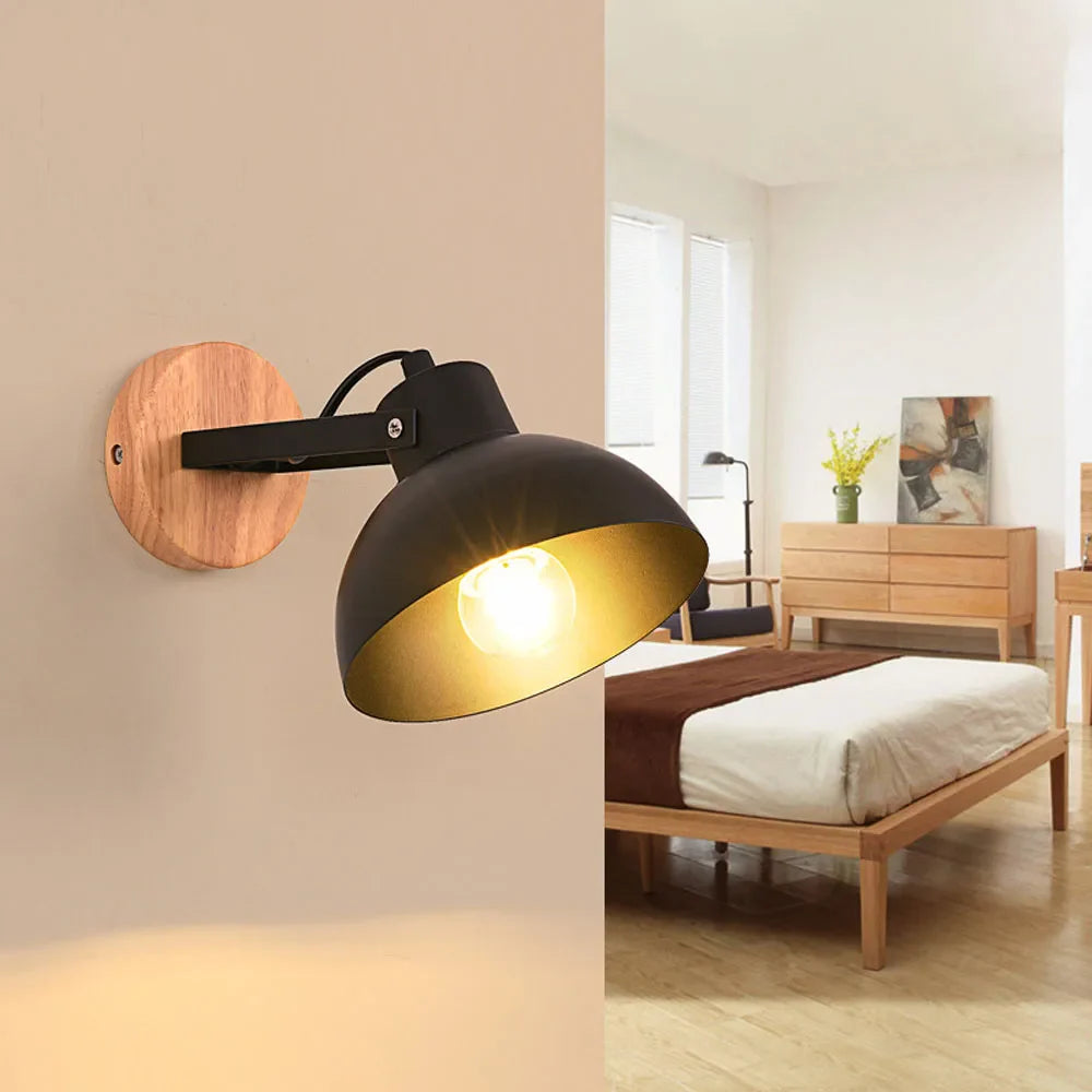 Afralia™ Nordic Wood Wall Sconce E27 LED Indoor Retro Lamp for Bedroom Bathroom Aisle