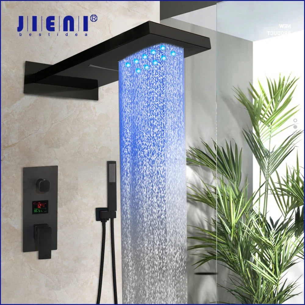 Afralia™ Matte Black Digital Shower Faucet Set with 3-Functions Rain Shower Head