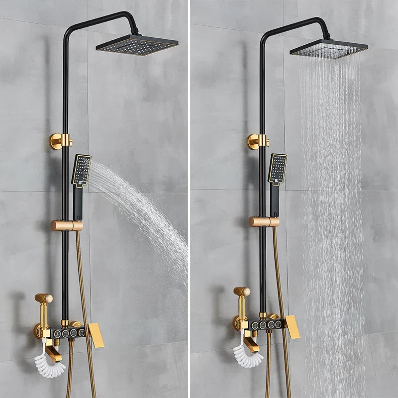 Afralia Black Gold Shower Faucet Set with Rainfall Bathroom Mixer Faucets