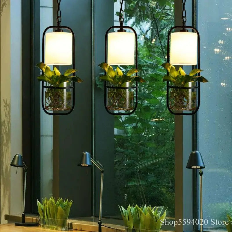 Afralia™ Modern Chinese Plant Pendant Light Black Industrial Hanging Lamp