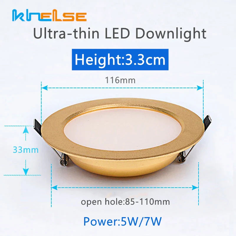 Afralia™ 5W/7W Gold LED Ceiling Downlight: Ultra-thin Luxury Spot Lighting for Home, Bathroom, Bedroom