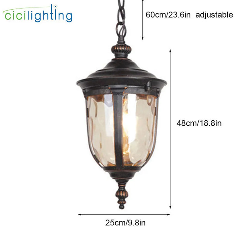 Afralia™ Rustic Outdoor Hanging LED Pendant Lights with Hammered Glass