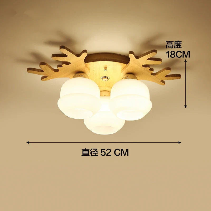 Afralia™ Nordic Wood Antlers Glass Chandelier - Modern Industrial Living Room Ceiling Light