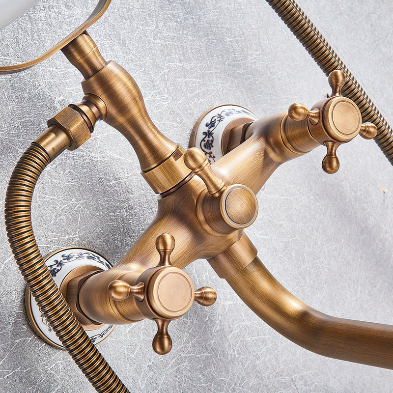 Afralia™ Antique Brass Wall Mount Bath Shower Mixer Tap with 30cm Spout Rotation