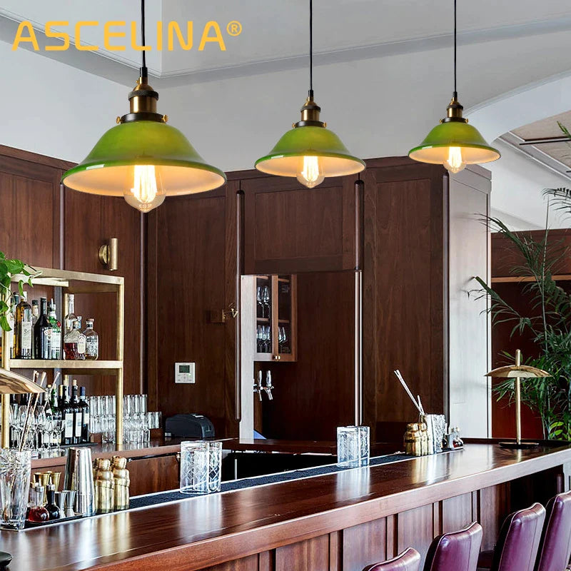 Afralia™ Green Glass Pendant Light: Nostalgic Industrial LED Edison Hanging Lamp for Restaurant & Coffee Shop