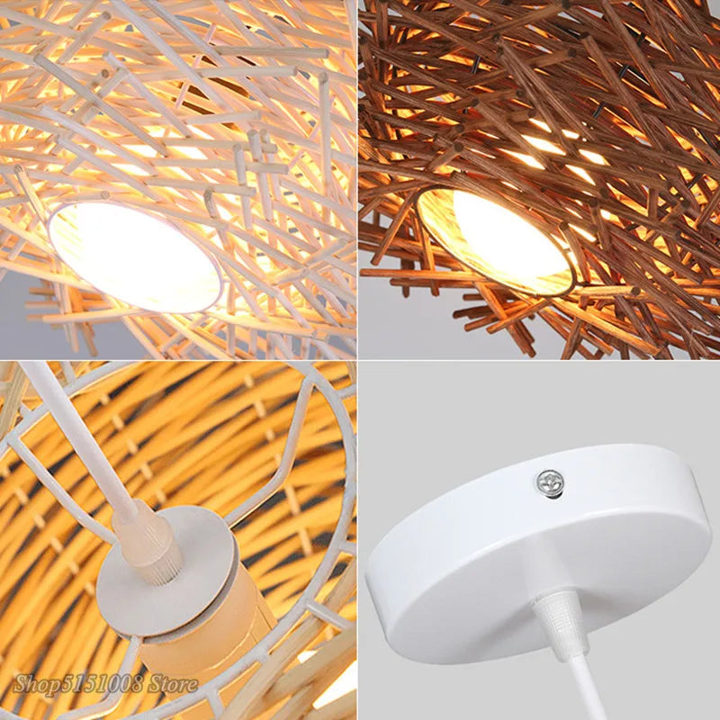 Afralia™ Rattan Wicker Bird Nest Pendant Lamp for Restaurant Cafe Living Room