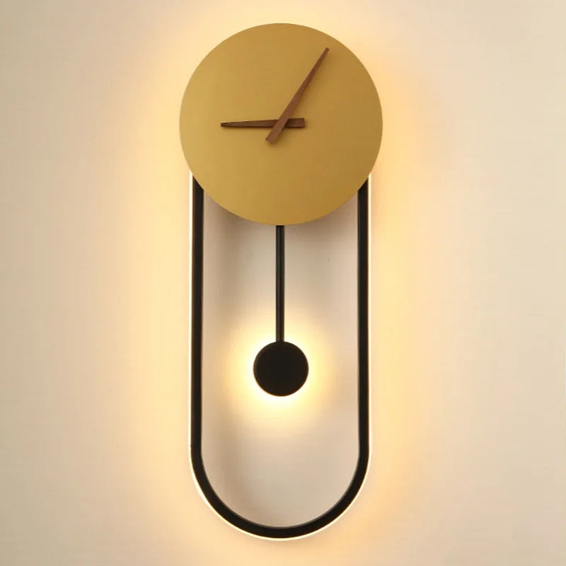 Afralia™ Luxury LED Wall Lamp Clock - Modern Black/Gold Light Fixture for Living Room