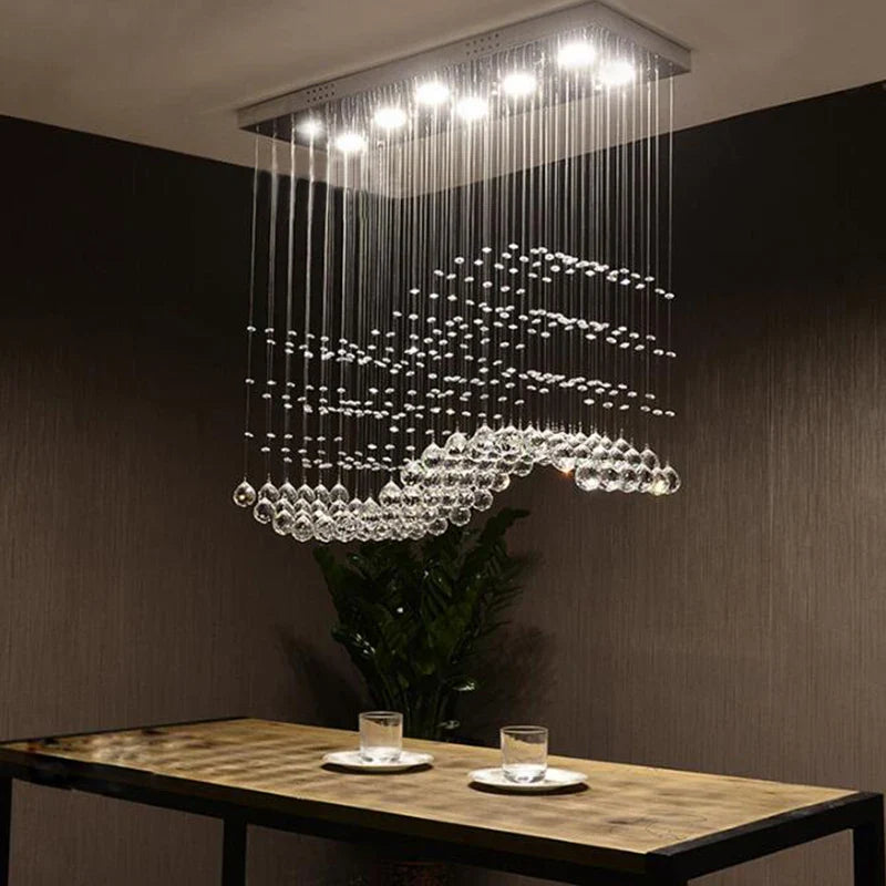 Afralia™ Wave Crystal Chandelier Chrome Finish Lighting Fixture