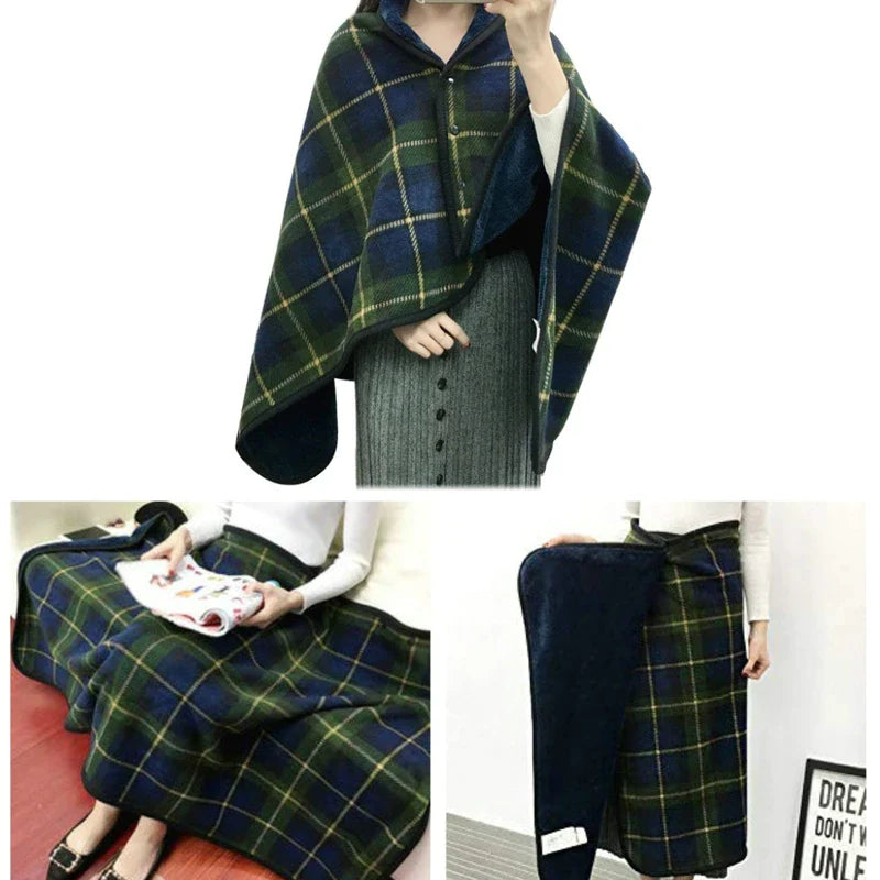 Afralia™ Plaid Fleece Buttoned Blanket - Cozy Winter Sofa & Bed Throw