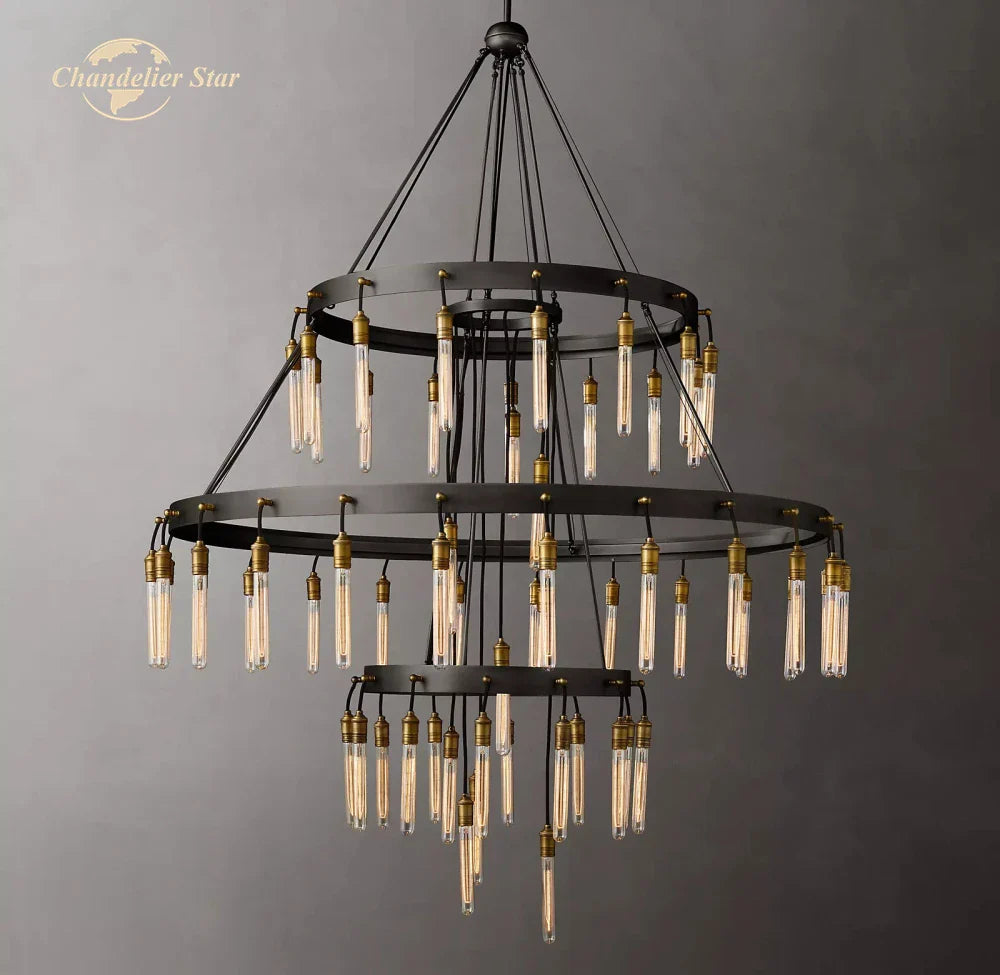 Afralia™ Axis Black Brass LED Round Chandelier for Living & Dining Room