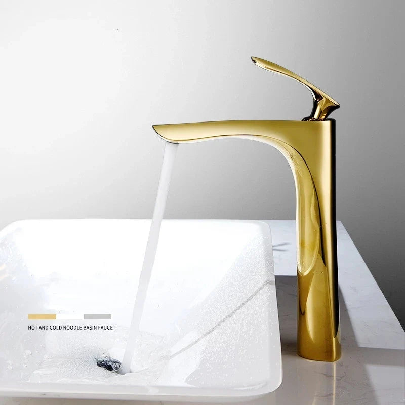 Afralia™ Gold Basin Faucet with Single Handle Hot & Cold Water Mixer Deck Mount