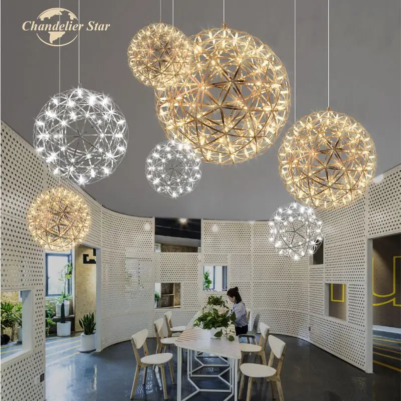 Afralia™ Dandelion Ball LED Chandelier for Staircase Restaurant - Nordic Firework Design