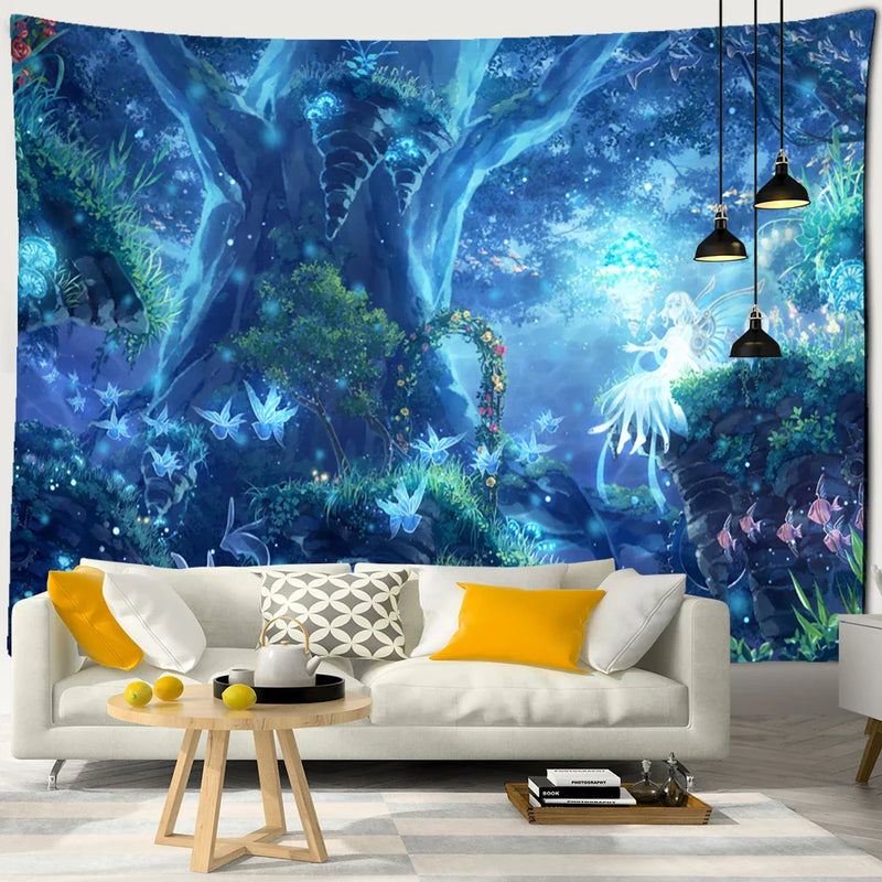 Dream Forest Tapestry Wall Hanging Bohemian Psychedelic Witchcraft Hippie Home Decor by Afralia™