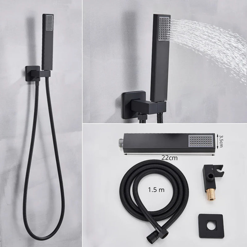 Afralia™ Matte Black Thermostatic Shower Set Rainfall Shower Head Ceiling Wall Mount