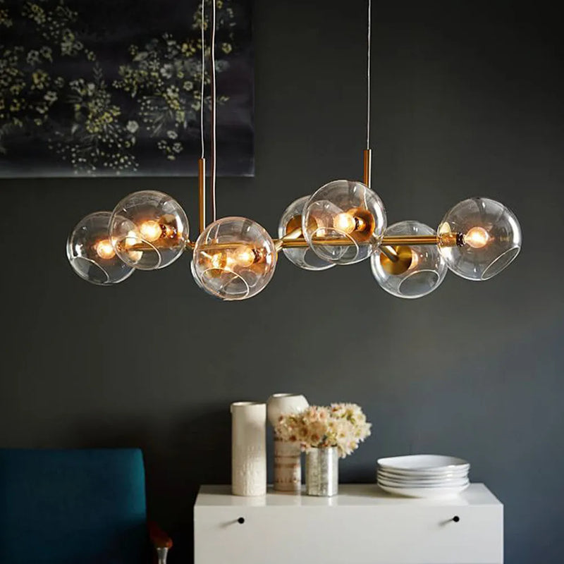 Afralia™ Black Gold Molecule Glass Ball Chandelier Modern Loft Lamp Living Room Kitchen Island Light