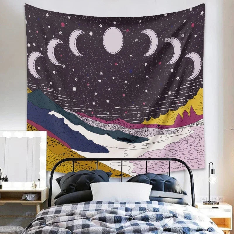 Afralia™ Psychedelic Snake Moon Flower Tapestry Hippie Wall Hanging Home Decor