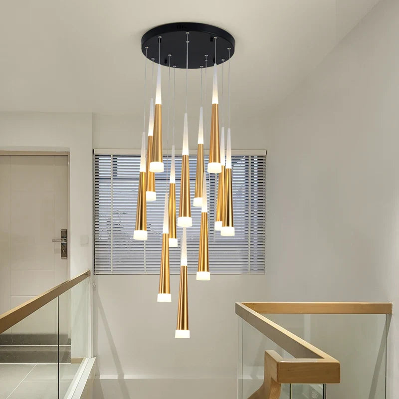 Afralia™ LED Spiral Chandelier Black Chrome Gold Pendant Light Modern Stairwell Lighting