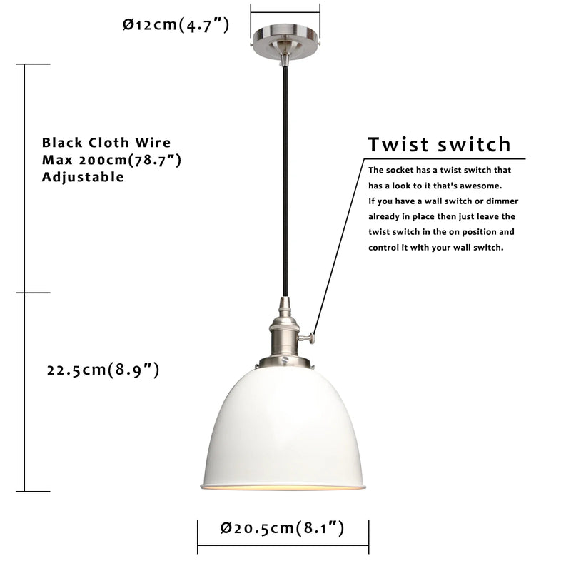 Afralia™ Metal Dome Pendant Light, Vintage Style with Switch, 8.1"/20cm - Living Room Kitchen Bedroom