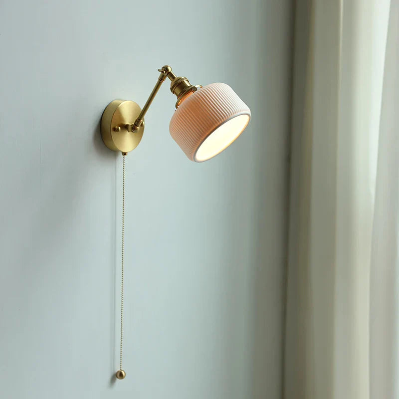 Afralia™ Copper Arm Wall Lamp with Pull Chain Switch, Nordic Modern Design