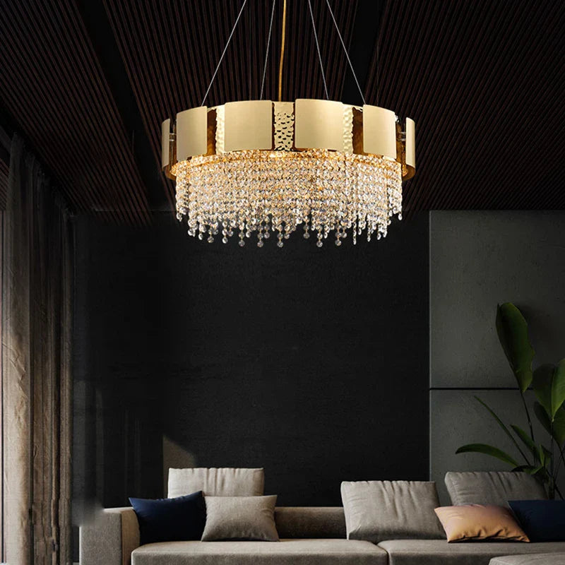 Afralia™ Golden Crystal Stainless Steel Pendant Light for Stylish Foyer