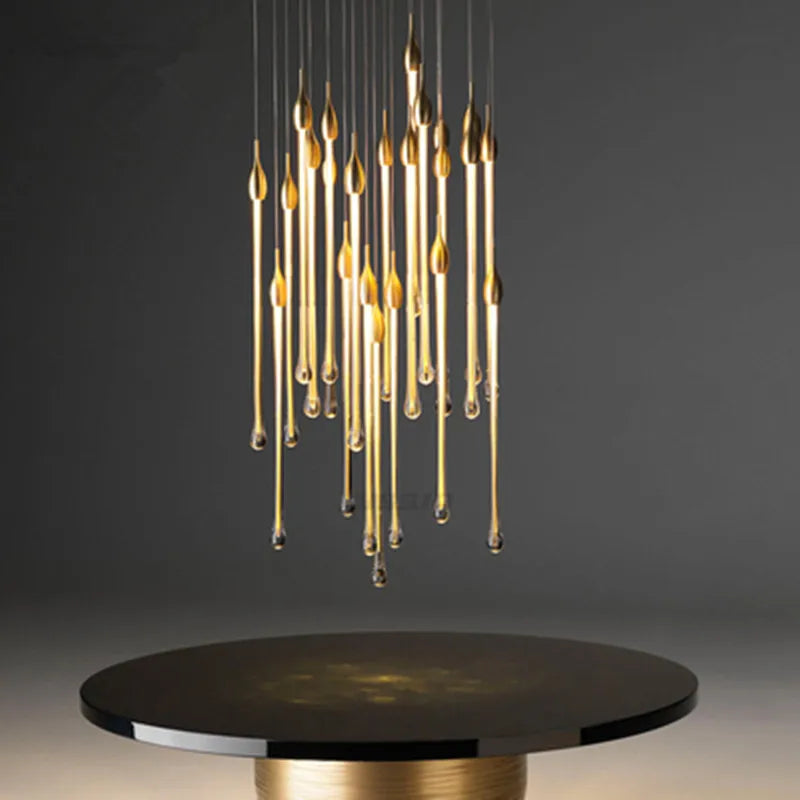 Afralia™ Luxury Crystal Chandelier - Gold Rectangle LED Staircase Dining Kitchen Lighting