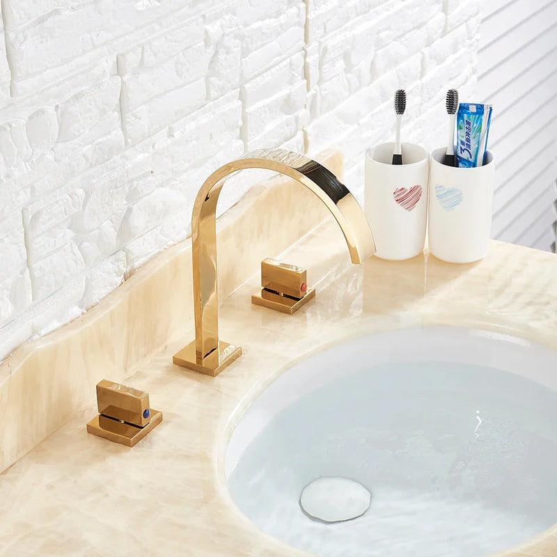 Afralia™ Dual Handle Gold Basin Faucet - Deck Mounted Hot/Cold Water Mixer Tap