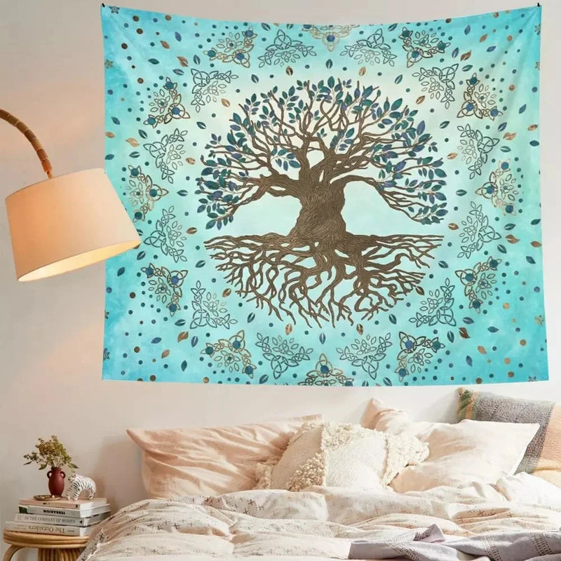 Afralia™ Psychedelic Blue Teal Mandala Wall Tapestry for Bohemian Home Decor