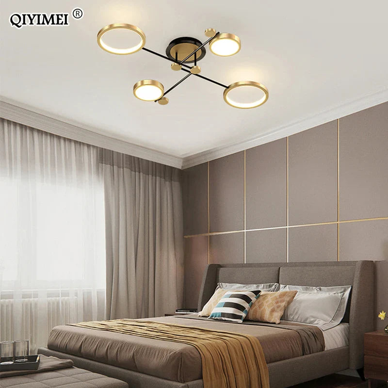 Afralia™ Gold Frame LED Chandelier: Modern Lighting for Living Room, Bedroom - Indoor Fixture & Lustres