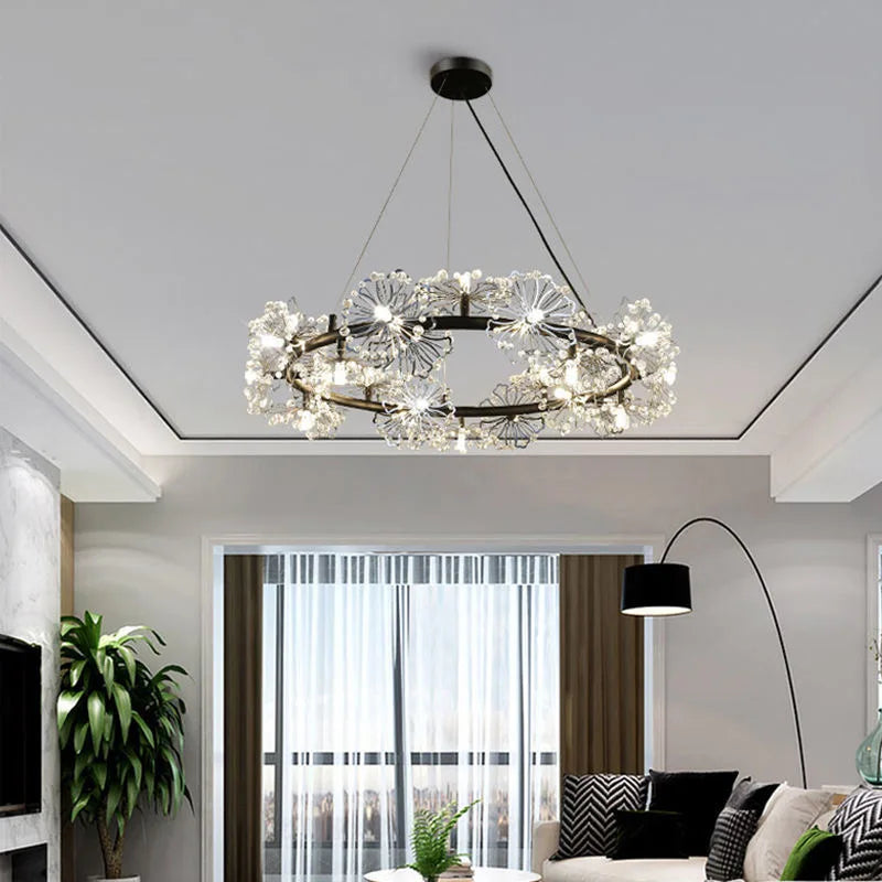 Afralia™ Dandelion Flower Chandelier LED Lamp for Living Room Bedroom Restaurant Bouquet Decor