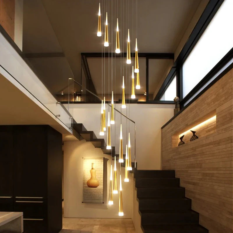 Afralia™ LED Spiral Chandelier for Home, Black Chrome Gold Stairwell Lighting