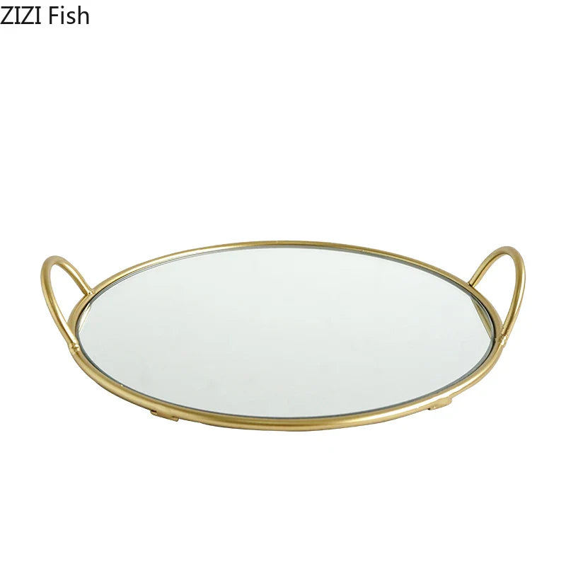 Afralia™ Brass Handle Storage Tray Mirror | Elegant Glass Tray for Home Decor & Gourmet Display